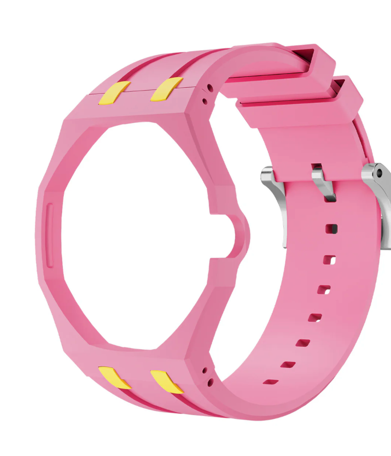 Ceramic Case + Silicone Strap | 3:00 Crown | Pink & Yellow