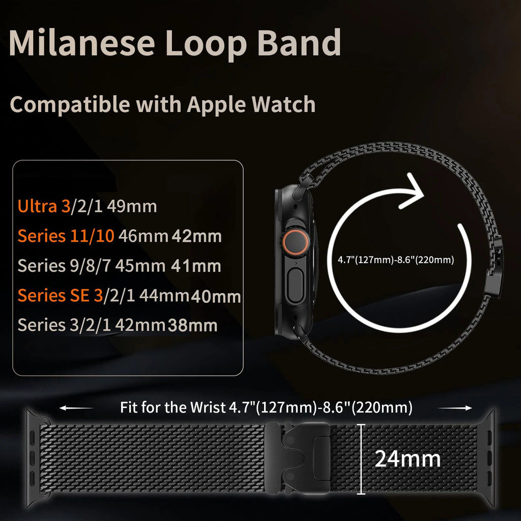 Milanese Loop Strap for Apple Watch Ultra 3 2 Band 49mm 45mm 46mm 44mm 42mm 41mm 40mm Correa Bracelet iWatch Series 11 10 SE 9 8