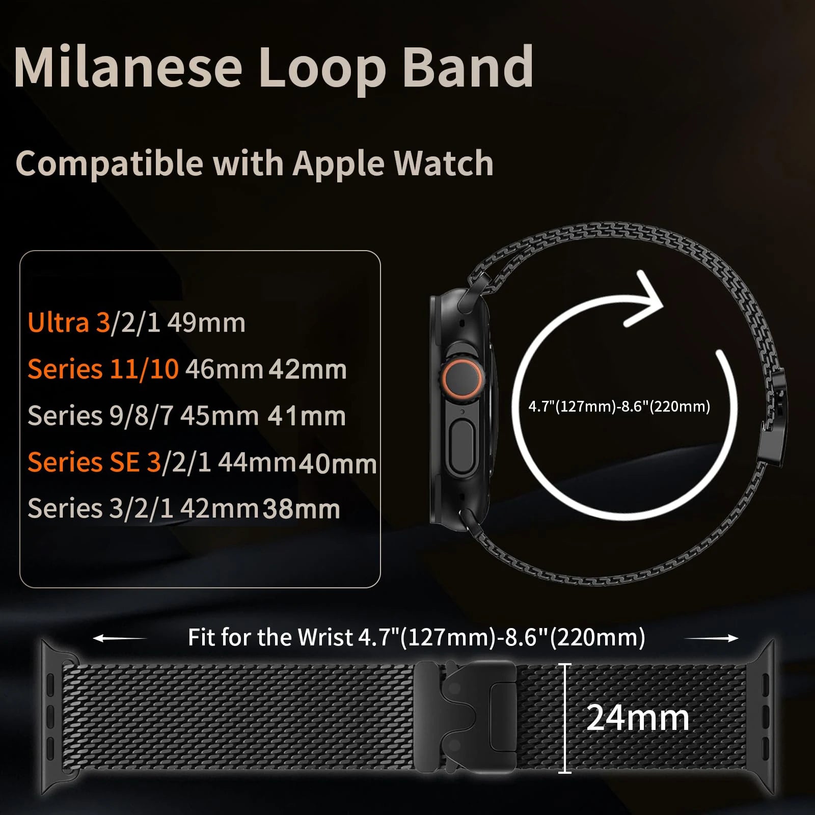 Milanese Loop Strap for Apple Watch Ultra 3 2 Band 49mm 45mm 46mm 44mm 42mm 41mm 40mm Correa Bracelet iWatch Series 11 10 SE 9 8