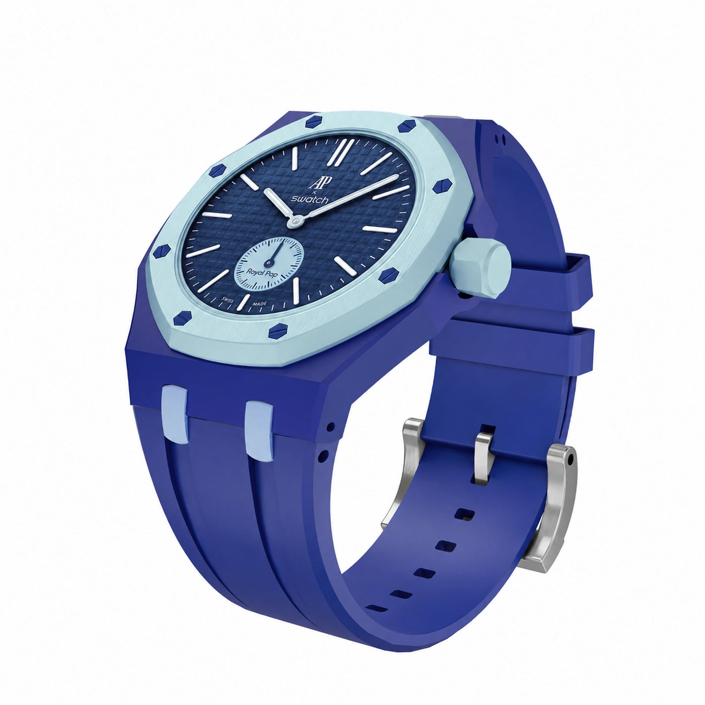 Ceramic Case + Silicone Strap | 3:00 Crown | Double Blue