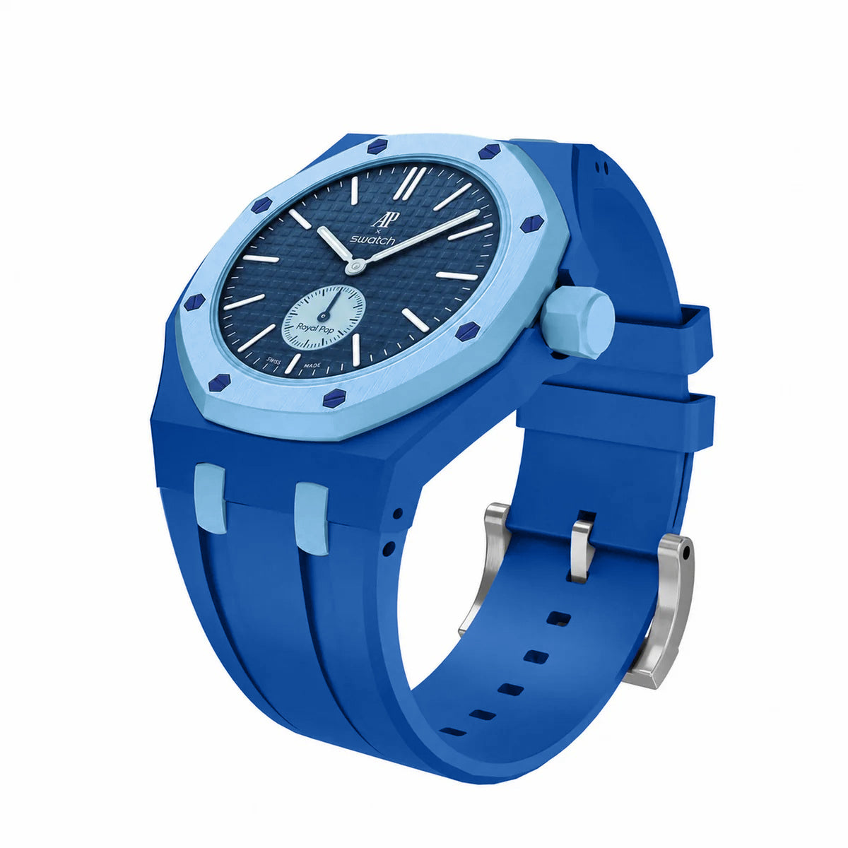 Ceramic Case + Silicone Strap | 3:00 Crown | Double Blue