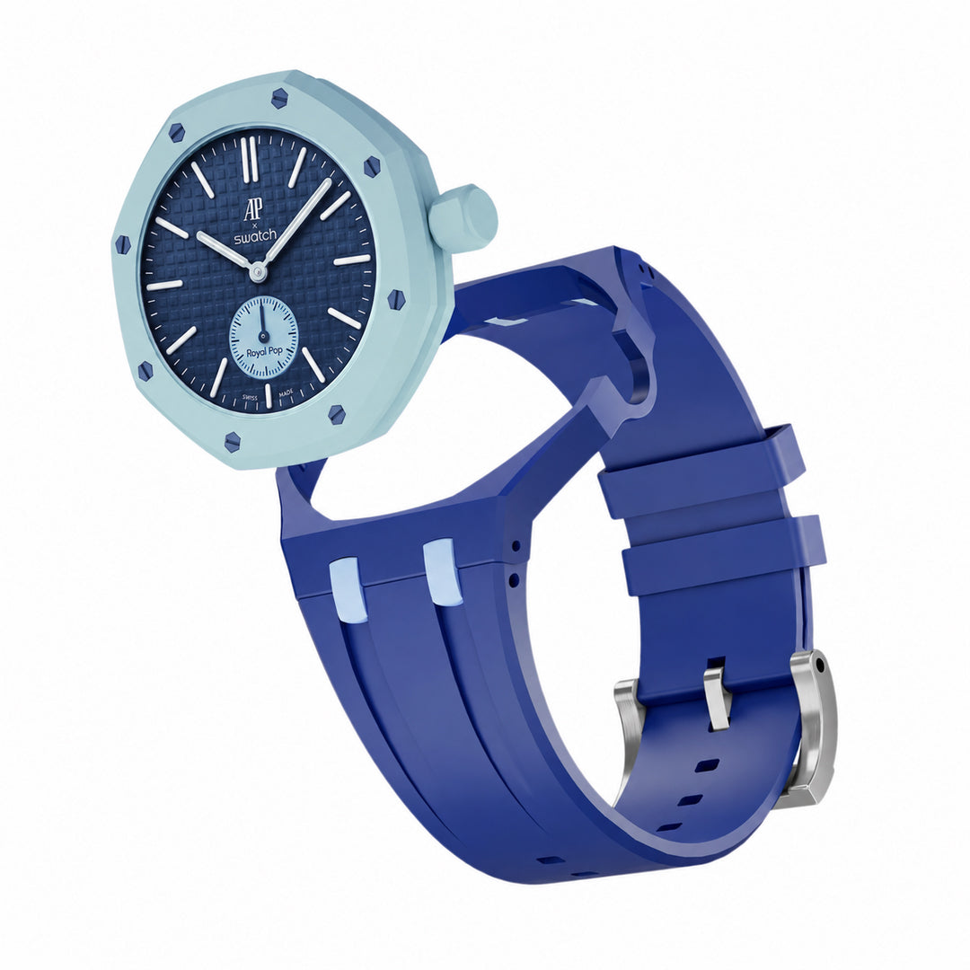 Ceramic Case + Silicone Strap | 3:00 Crown | Double Blue
