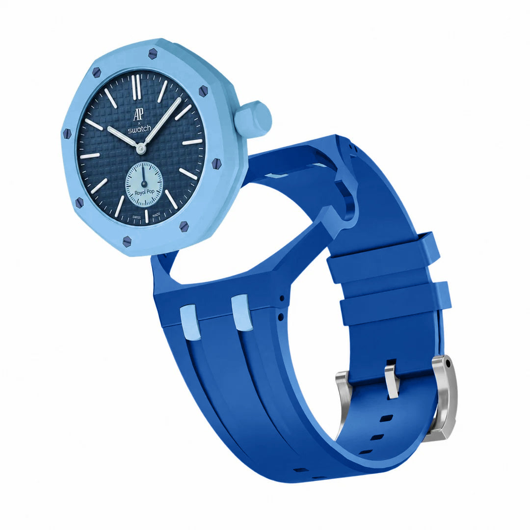 Ceramic Case + Silicone Strap | 3:00 Crown | Double Blue