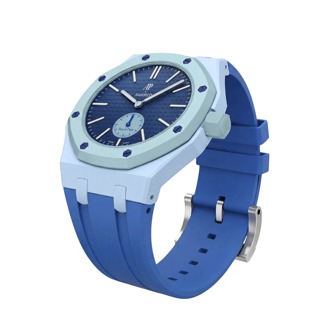 Ceramic Case + Silicone Strap | 3:00 Crown | Sky Blue & Denim Blue