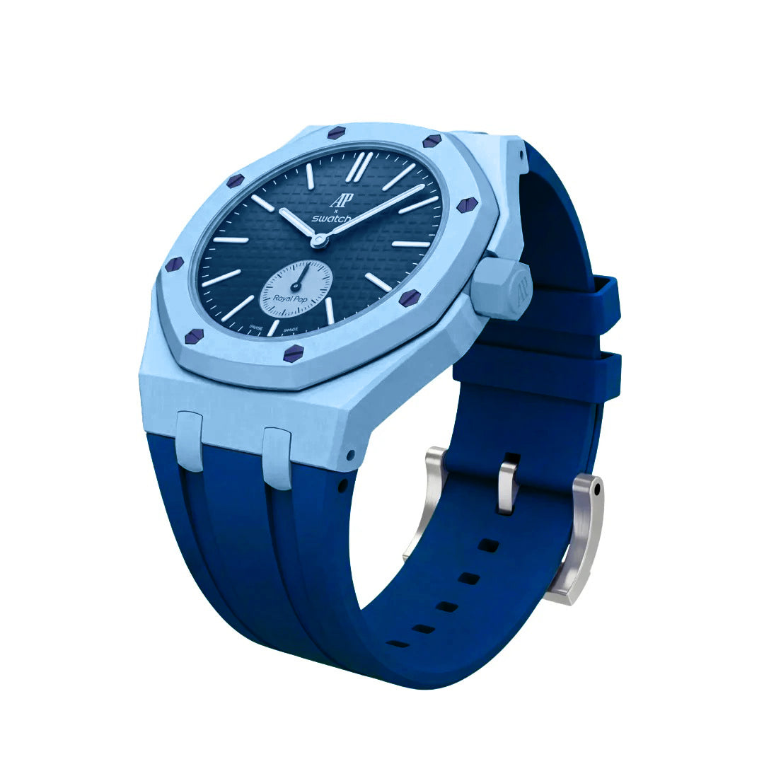 Ceramic Case + Silicone Strap | 3:00 Crown | Sky Blue & Denim Blue