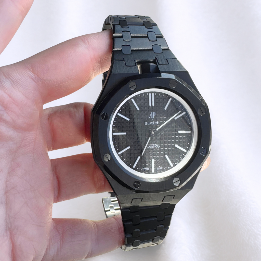 Stainless Steel Full Frame Case & Strap | 12:00 Crown | Black