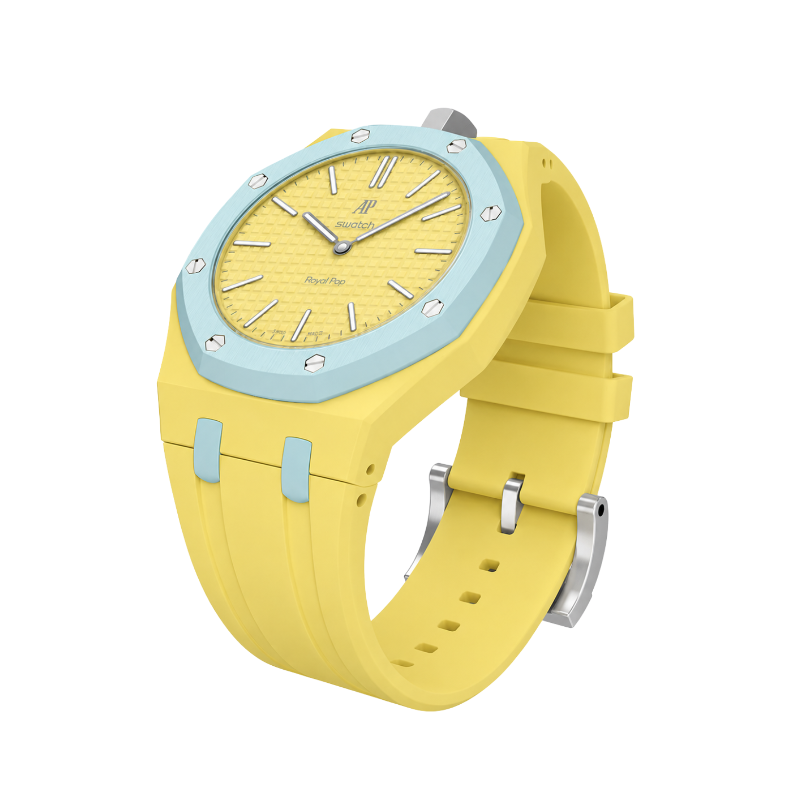 Ceramic Case + Silicone Strap | 12:00 Crown | Yellow & Blue