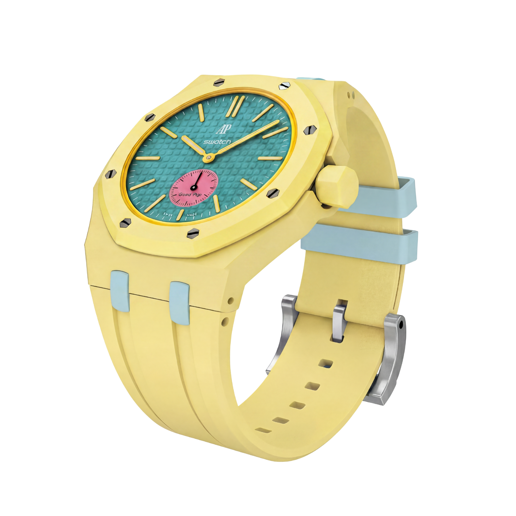 Ceramic Case + Silicone Strap | 3:00 Crown | Yellow & Blue