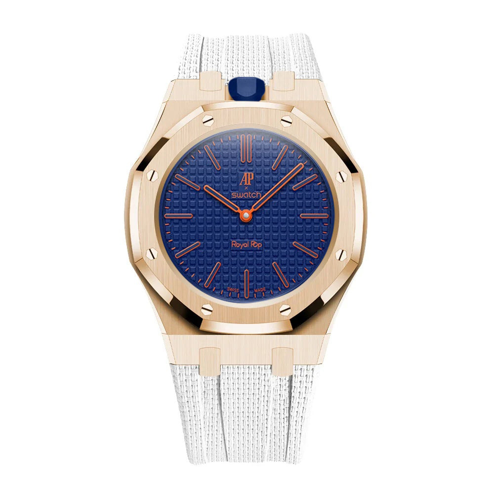 Stainless Steel Rose Gold Case & Rubber Strap | 12:00 Crown | White