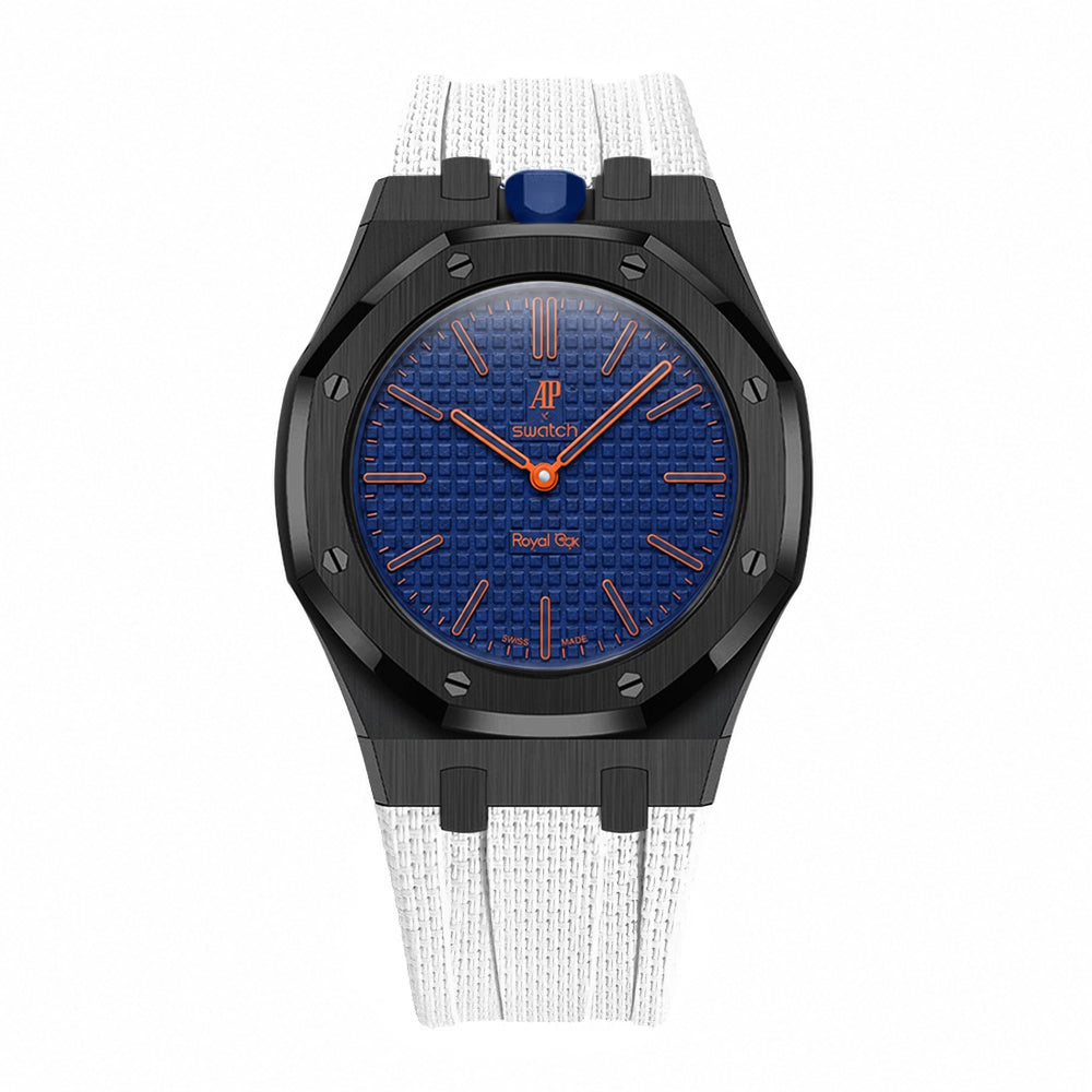 Stainless Steel Black Case & Rubber Strap | 12:00 Crown | White
