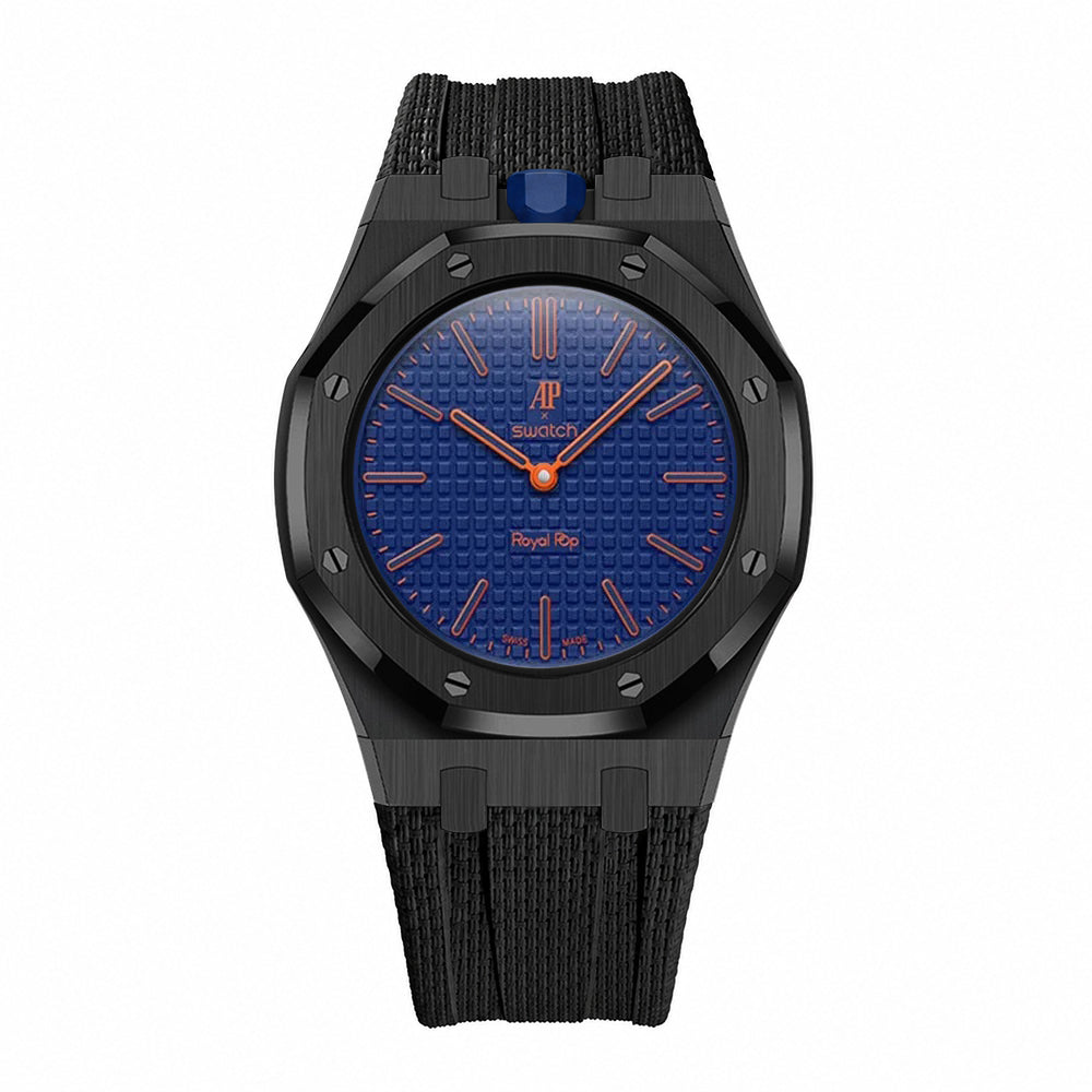 Stainless Steel Black Case & Rubber Strap | 12:00 Crown | Black