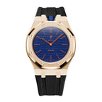 Stainless Steel Rose Gold Case & Rubber Strap | 12:00 Crown | Black