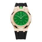 Stainless Steel Rose Gold Case & Rubber Strap | 12:00 Crown | Black