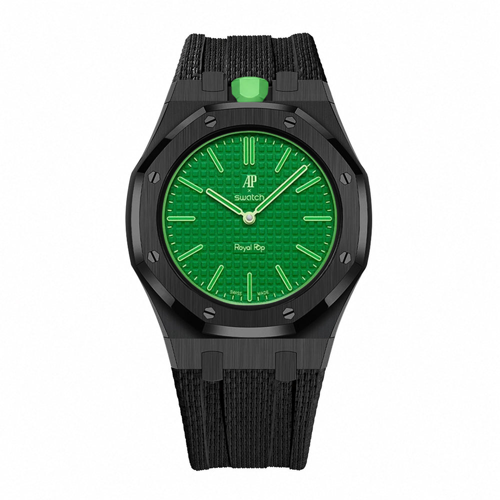 Stainless Steel Black Case & Rubber Strap | 12:00 Crown | Black