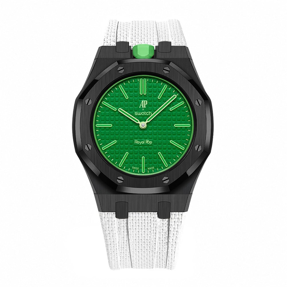 Stainless Steel Black Case & Rubber Strap | 12:00 Crown | White