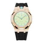 Stainless Steel Rose Gold Case & Rubber Strap | 12:00 Crown | Black