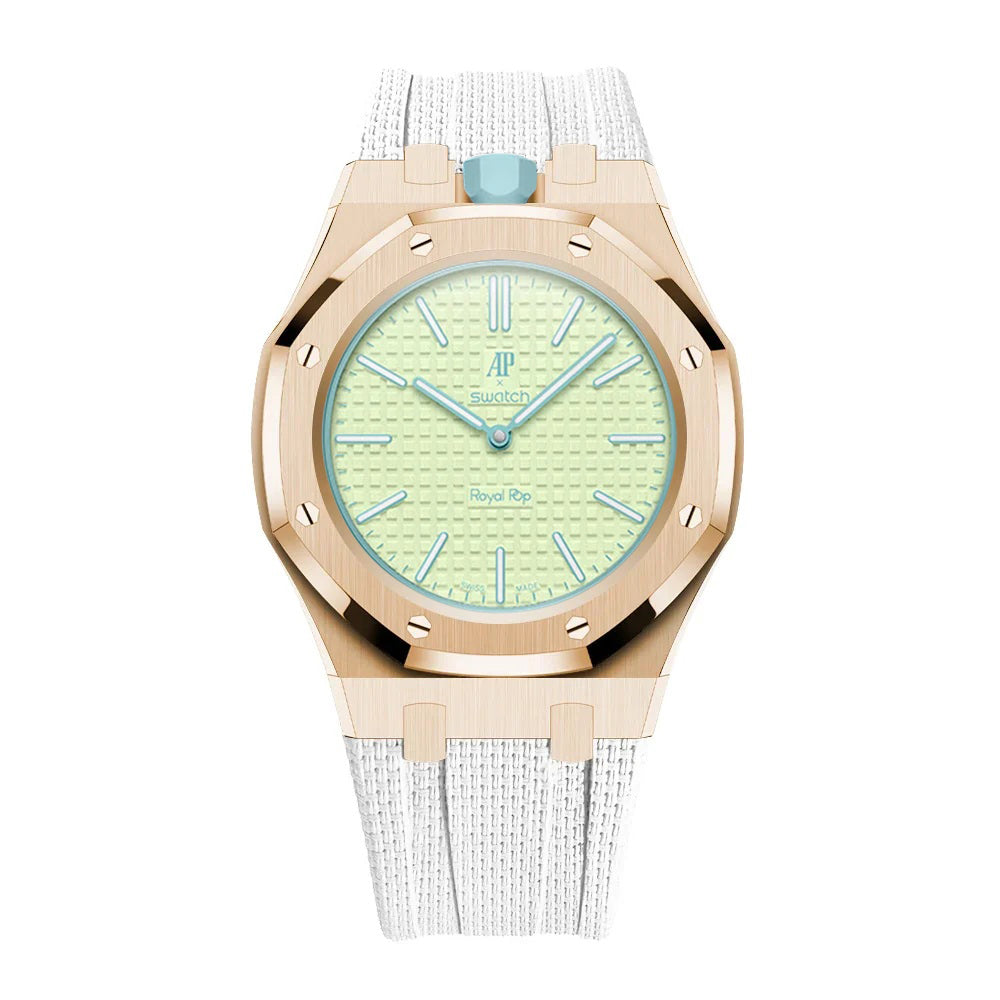 Stainless Steel Rose Gold Case & Rubber Strap | 12:00 Crown | White