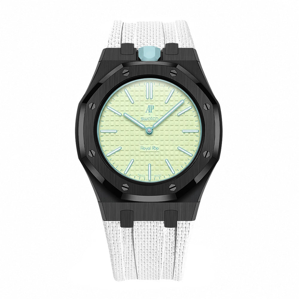 Stainless Steel Black Case & Rubber Strap | 12:00 Crown | White