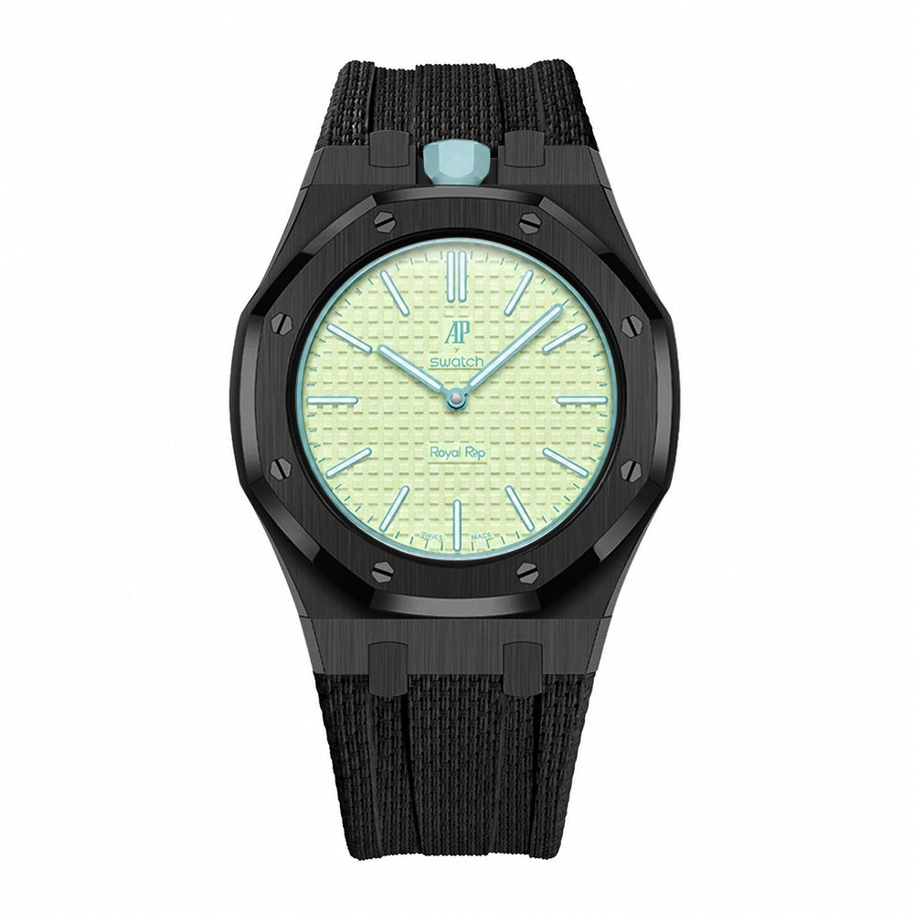 Stainless Steel Black Case & Rubber Strap | 12:00 Crown | Black