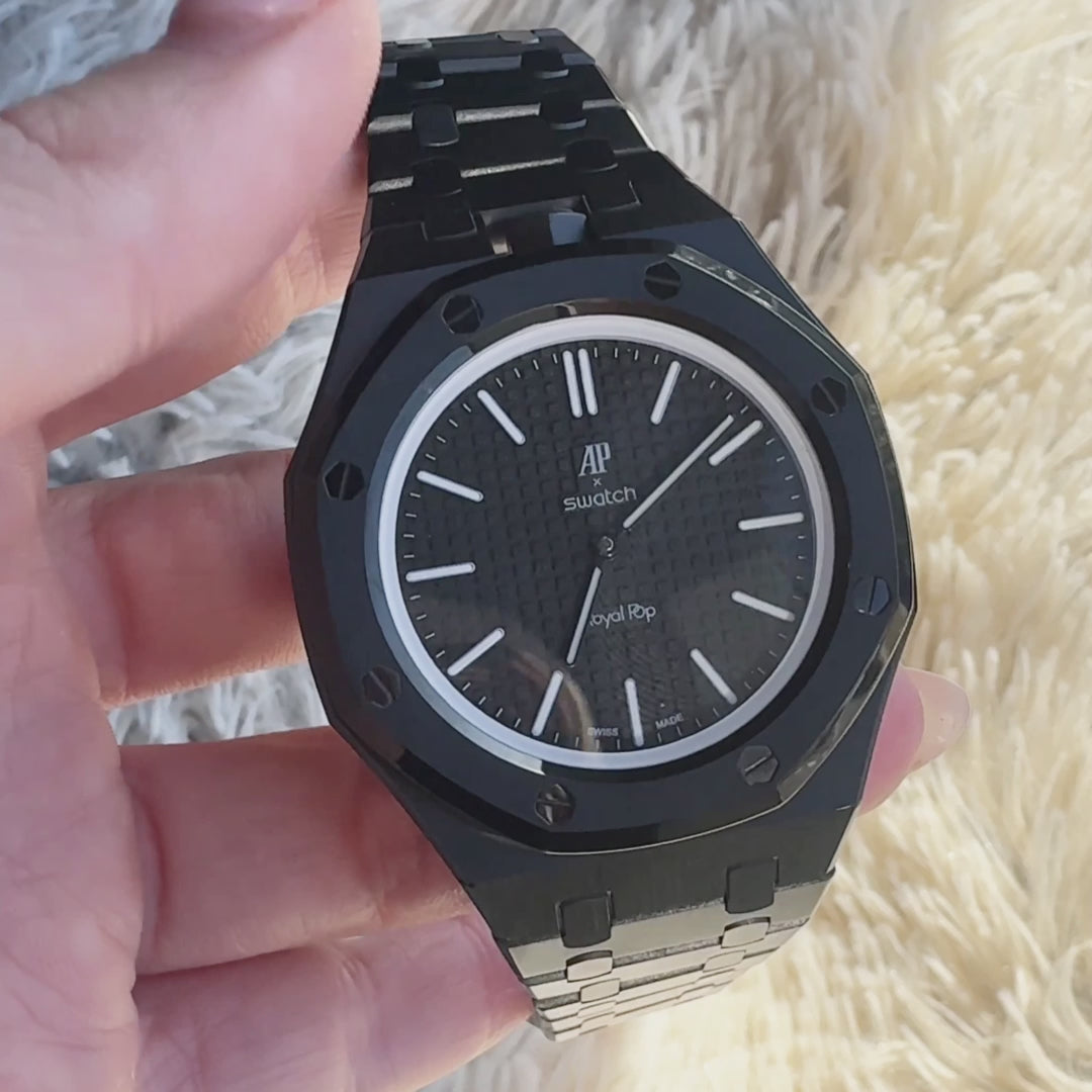 Stainless Steel Full Frame Case & Strap | 12:00 Crown | Black