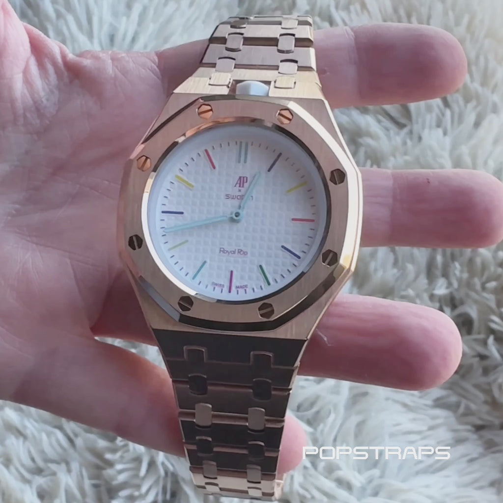 Stainless Steel Full Frame Case & Strap | 12:00 Crown | Rose Gold