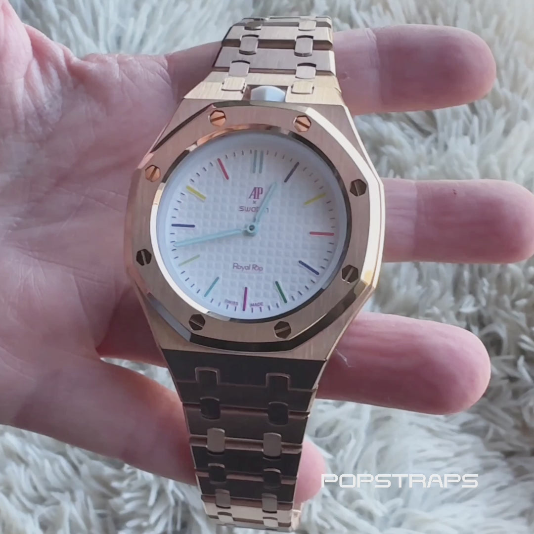 Stainless Steel Full Frame Case & Strap | 12:00 Crown | Rose Gold