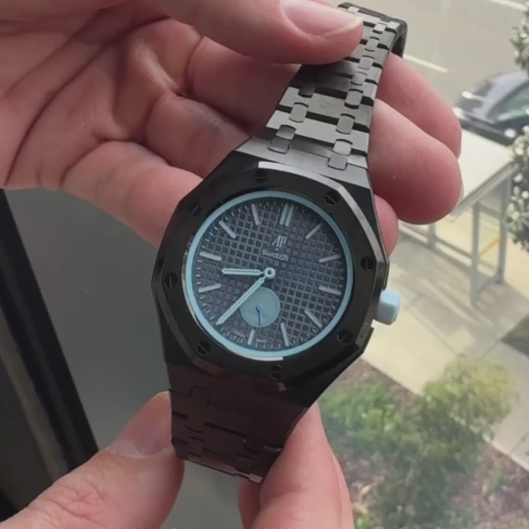 Stainless Steel Full Frame Case & Strap | 3:00 Crown | Black