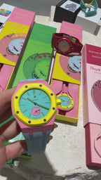 Ceramic Case + Silicone Strap | 3:00 Crown | Pink & Sky Blue