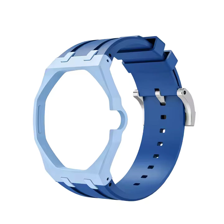 Ceramic Case + Silicone Strap | 3:00 Crown | Sky Blue & Denim Blue