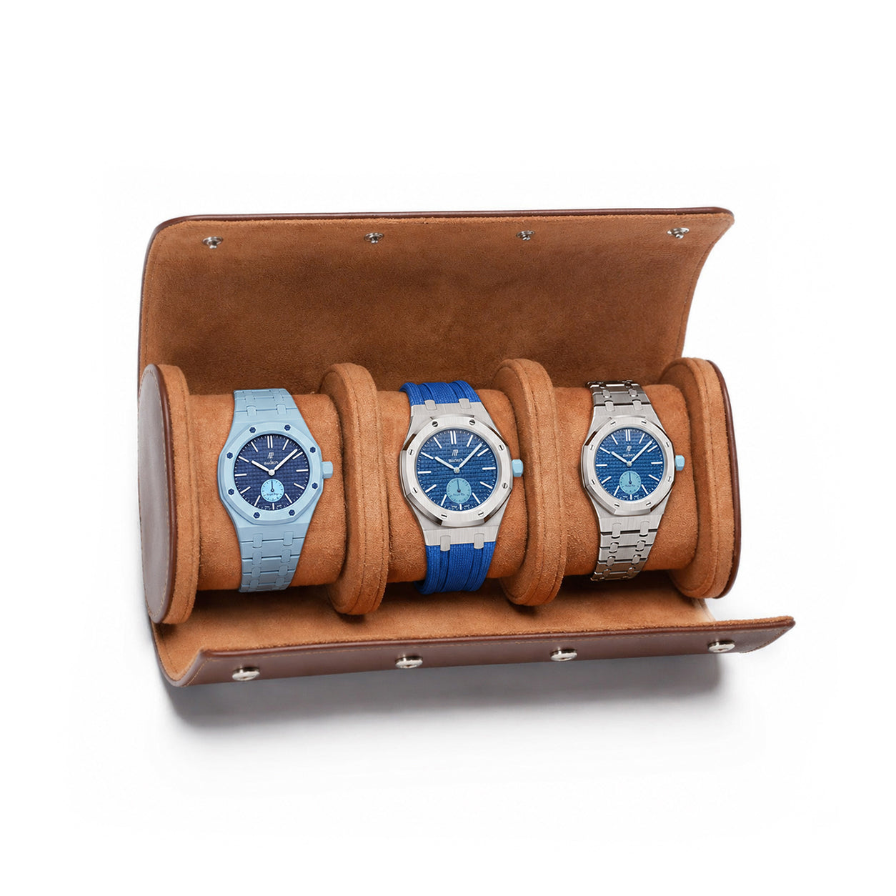 Beaumont 3-Watch Roll Case | Chestnut Brown