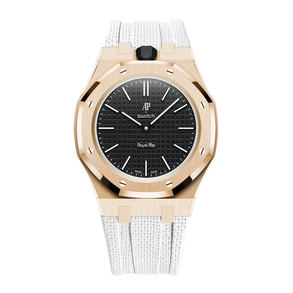 Stainless Steel Rose Gold Case & Rubber Strap | 12:00 Crown | White