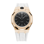 Stainless Steel Rose Gold Case & Rubber Strap | 12:00 Crown | White