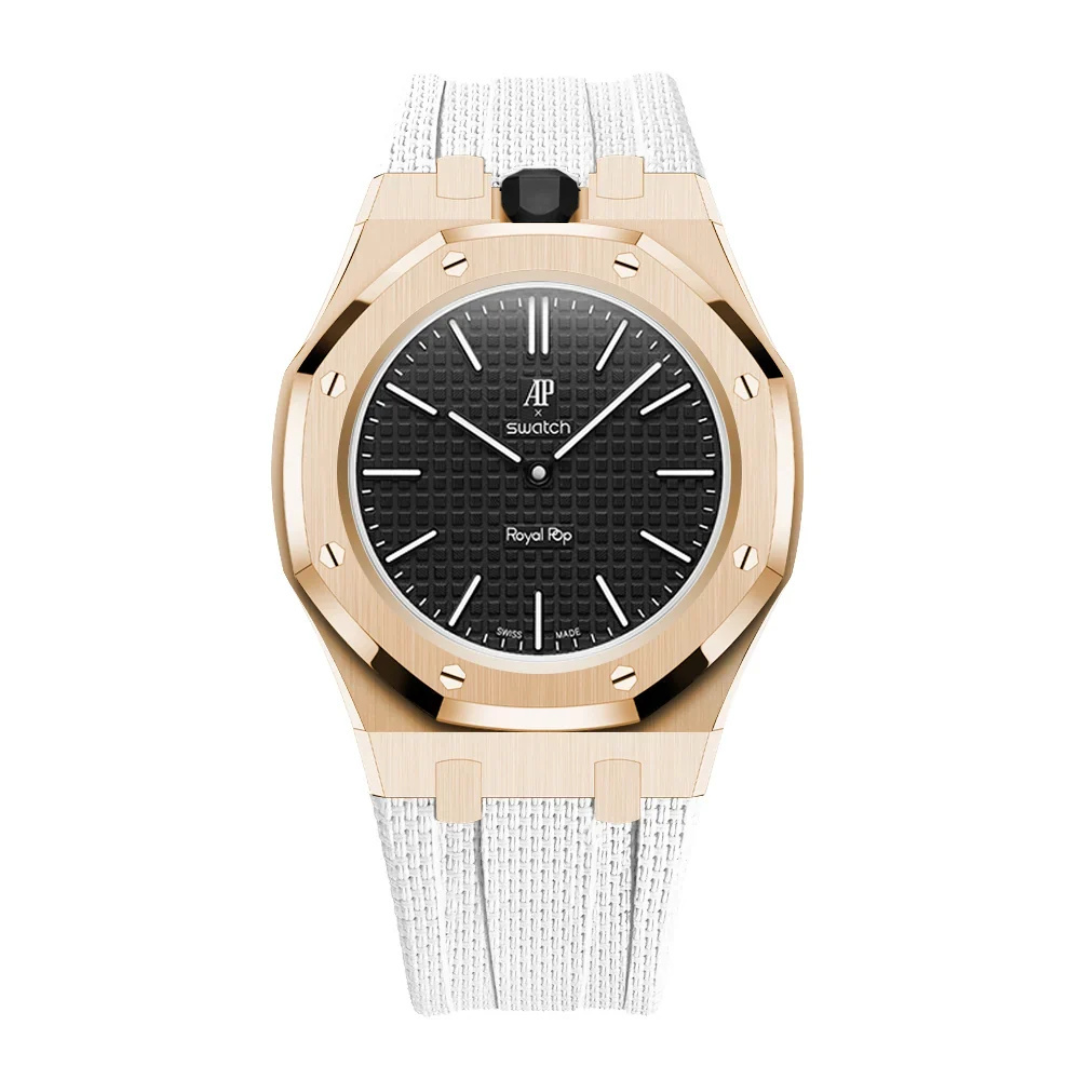 Stainless Steel Rose Gold Case & Rubber Strap | 12:00 Crown | White