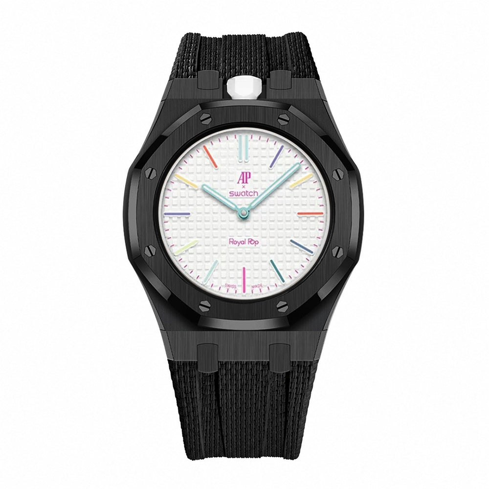 Stainless Steel Black Case & Rubber Strap | 12:00 Crown | Black