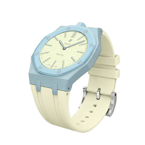 Ceramic Case + Silicone Strap | 12:00 Crown | Blue Crème