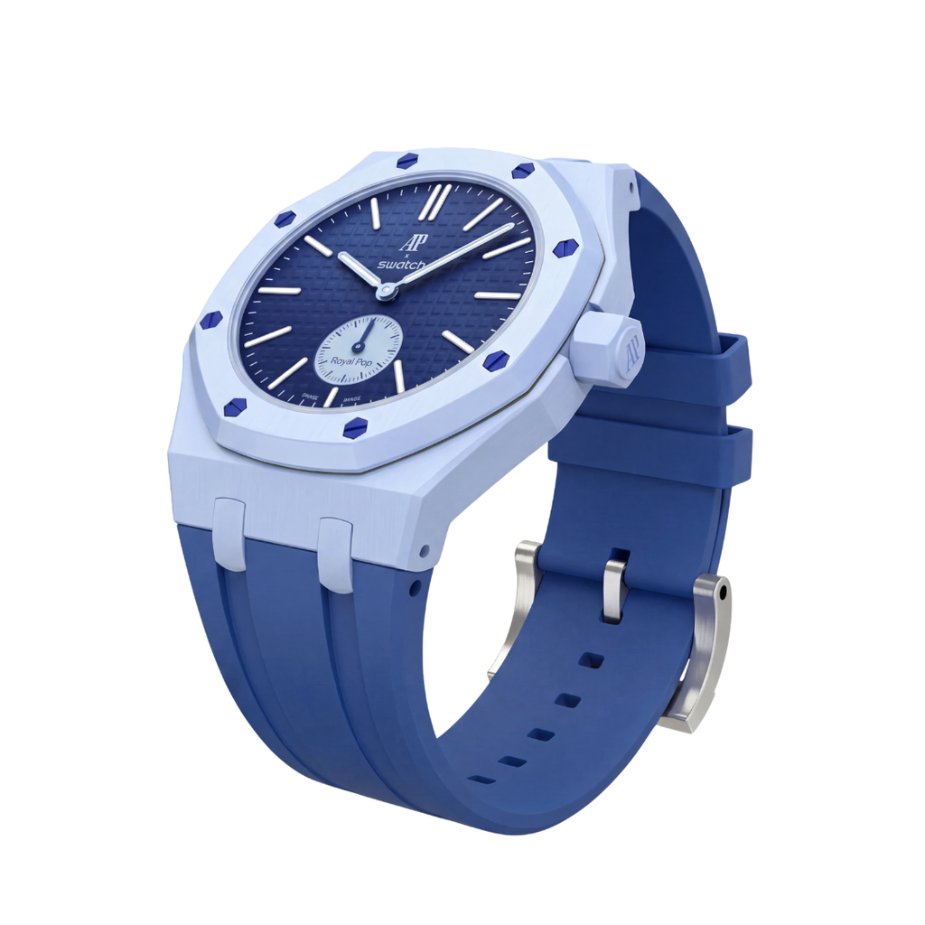 Ceramic Case + Silicone Strap | 3:00 Crown | Sky Blue & Denim Blue