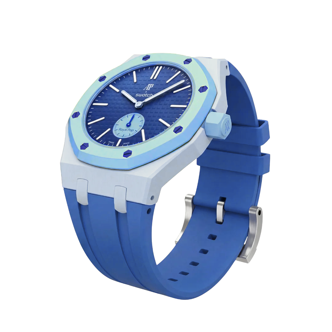 Ceramic Case + Silicone Strap | 3:00 Crown | Sky Blue & Denim Blue
