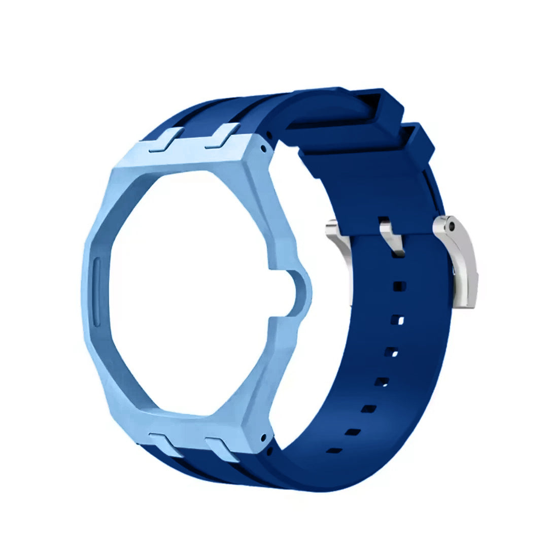 Ceramic Case + Silicone Strap | 3:00 Crown | Sky Blue & Denim Blue