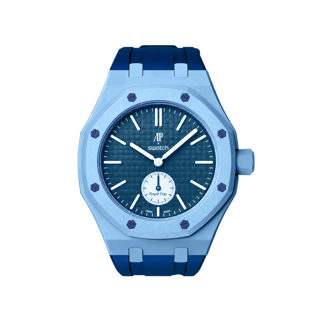 Ceramic Case + Silicone Strap | 3:00 Crown | Sky Blue & Denim Blue
