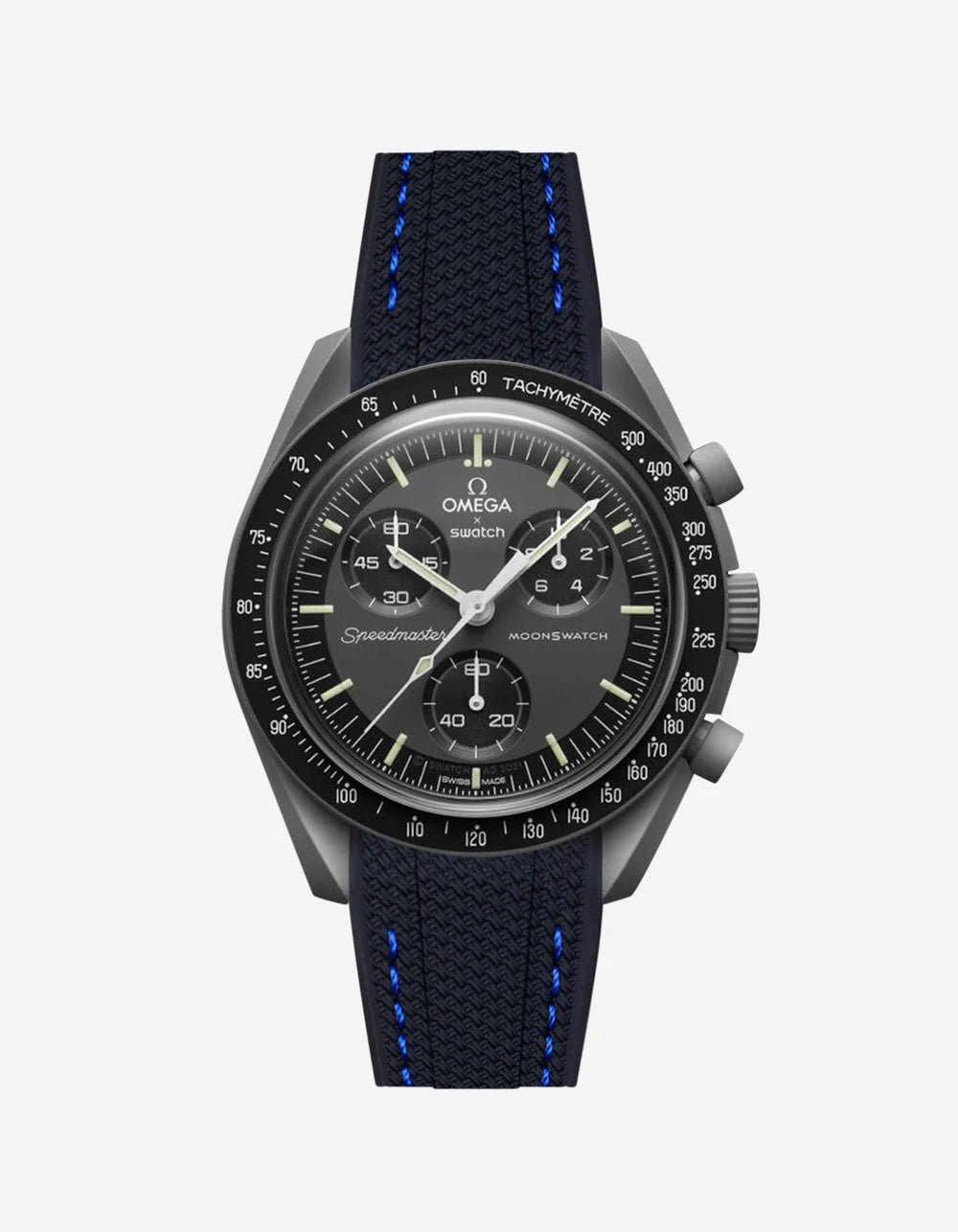 Moonswatch Curved Vertech Rubber Strap - Black & Blue